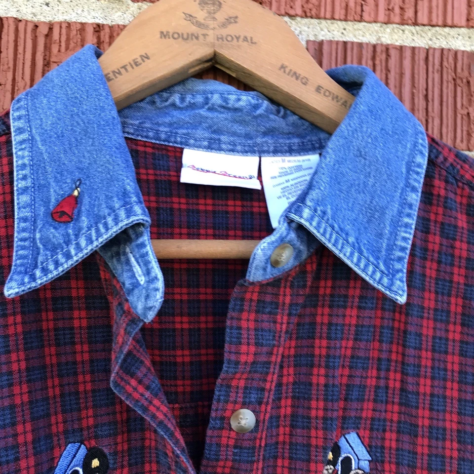  Mujer Navidad Rojo Azul Cuadros Camisa Abotonada Talla Med Bears Bobbie Brooks De Colección Foto 4 de 4