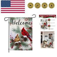 Welcome Winter Garden Flag, Double-Sided Cardinal Design, 12x18 Inch Decor