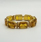 Amber Topaz Faceted Stone Bracelet – Gold Tone Art Deco Geometric Link Vintage