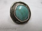 VINTAGE NAVAJO INDIAN CABLE BEZEL BLUE TURQUOISE SATURN RING STERLING — photo 3