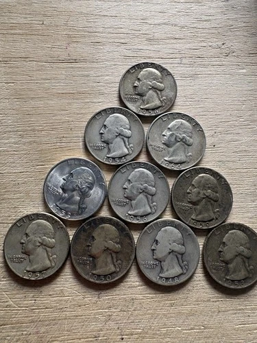 Washington 90% Silver Business Strike Quarter Mixed Dates. Lot of 10 Coins  #32