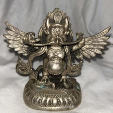Garuda Statue Silver Plated Asian Art Semi Antique 13 Cm
