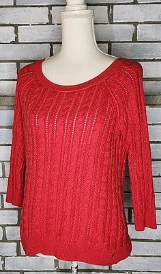   American Eagle Outfitters Junior s 3/4 Sleeve Knit Pullover Sweater Medium Red