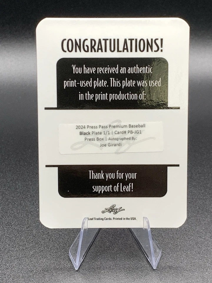 JOE GIRARDI 2024 Leaf Press Pass PRESS BOX PRINT PLATE AUTO 1/1 NEW YORK YANKEES - Image 4 of 4