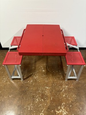 Vintage Folding Picnic Table Portable Fold Out Table & Chairs Red