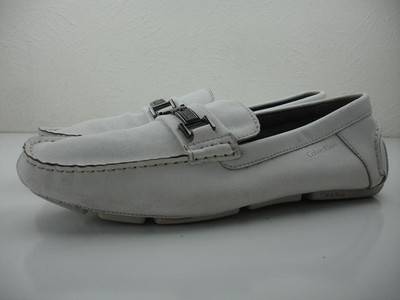 Calvin Klein Men's 11 M Magnus Weave White Leather Driving Moccasin Shoes Loafer