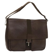 BVLGARI Shoulder Bag Leather Brown Silver Auth bs28028