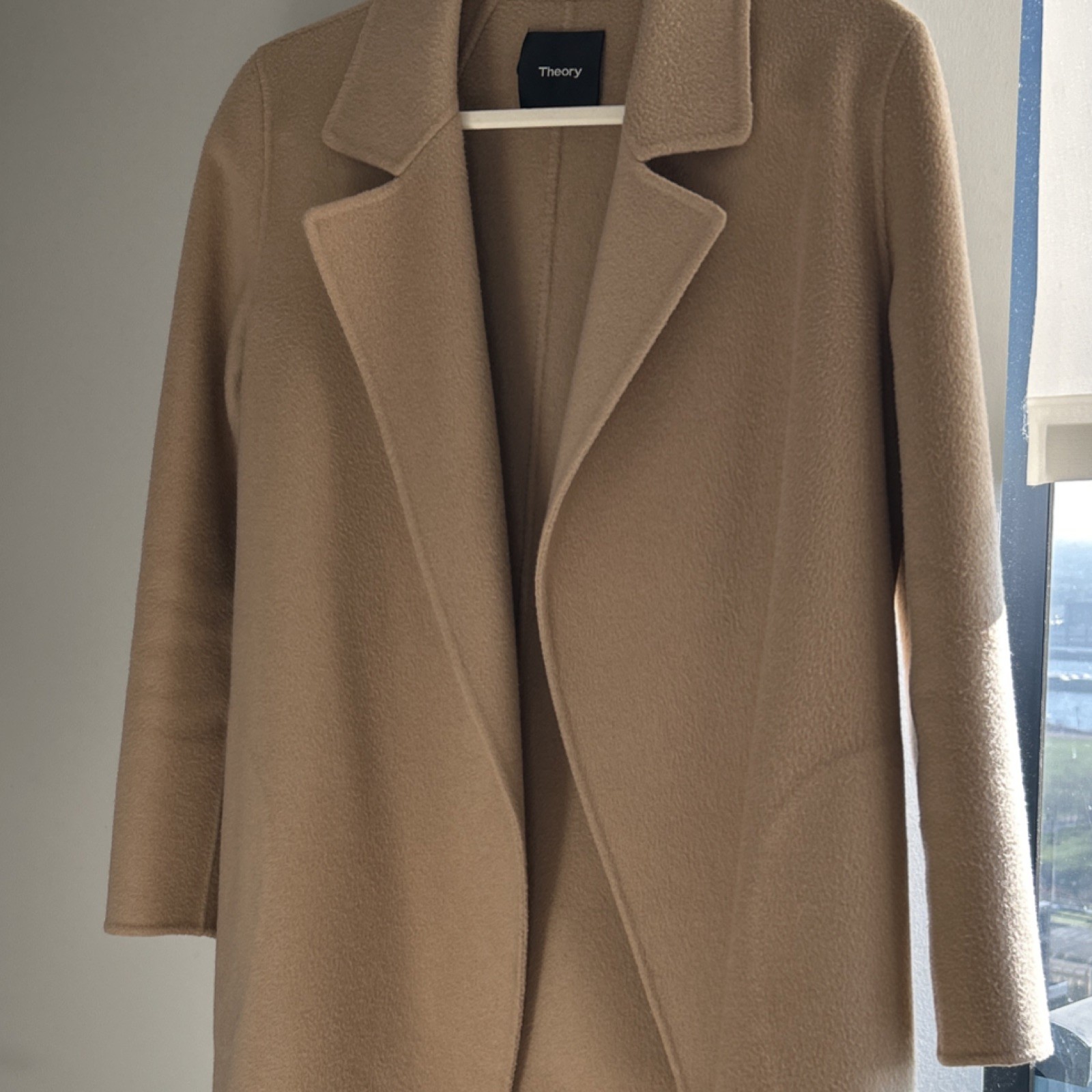 Theory Beige Collared Solid Coat Classic Style El… - image 2