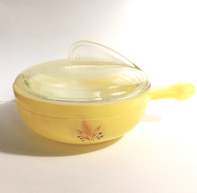 GLASBAKE GLASS CASSEROLE BOWL WITH  HANDLE & LID  VINTAGE 1950's MCM #J-2057-1