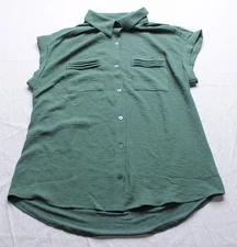 Fortune + Ivy Women's Dallas Mixed Material Shirt EH6 Dark Green Medium NWT