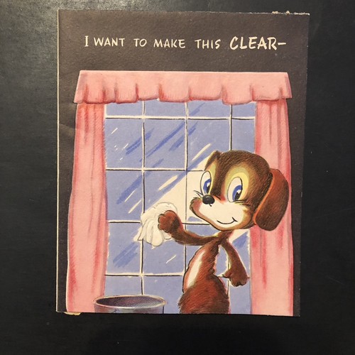 Vintage Geburtstag Grußkarte entzückender Welpe Hund Waschfenster "Make it clear"