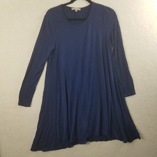 Joan Vass Dress Navy Blue Long Sleeve A Line Dress Size Small flared hemline
