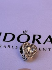 Genuine Pandora Sparkling Levelled Hearts Charm Silver S925 ALE