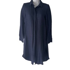Zara Size XS Navy Blue 3/4 Sleeves Button Up Shirt Dress 