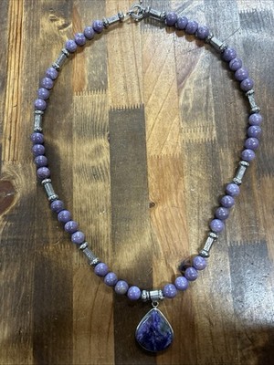 26 Zoll Sterlingsilber Charoit Perlen/Träne Anhänger Knebelverschluss Halskette 106 g