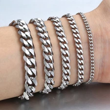Men's Chain 3/5/7/9/11mm Stainless Steel Bracelet Silver Curb Cuban Link 7-9"