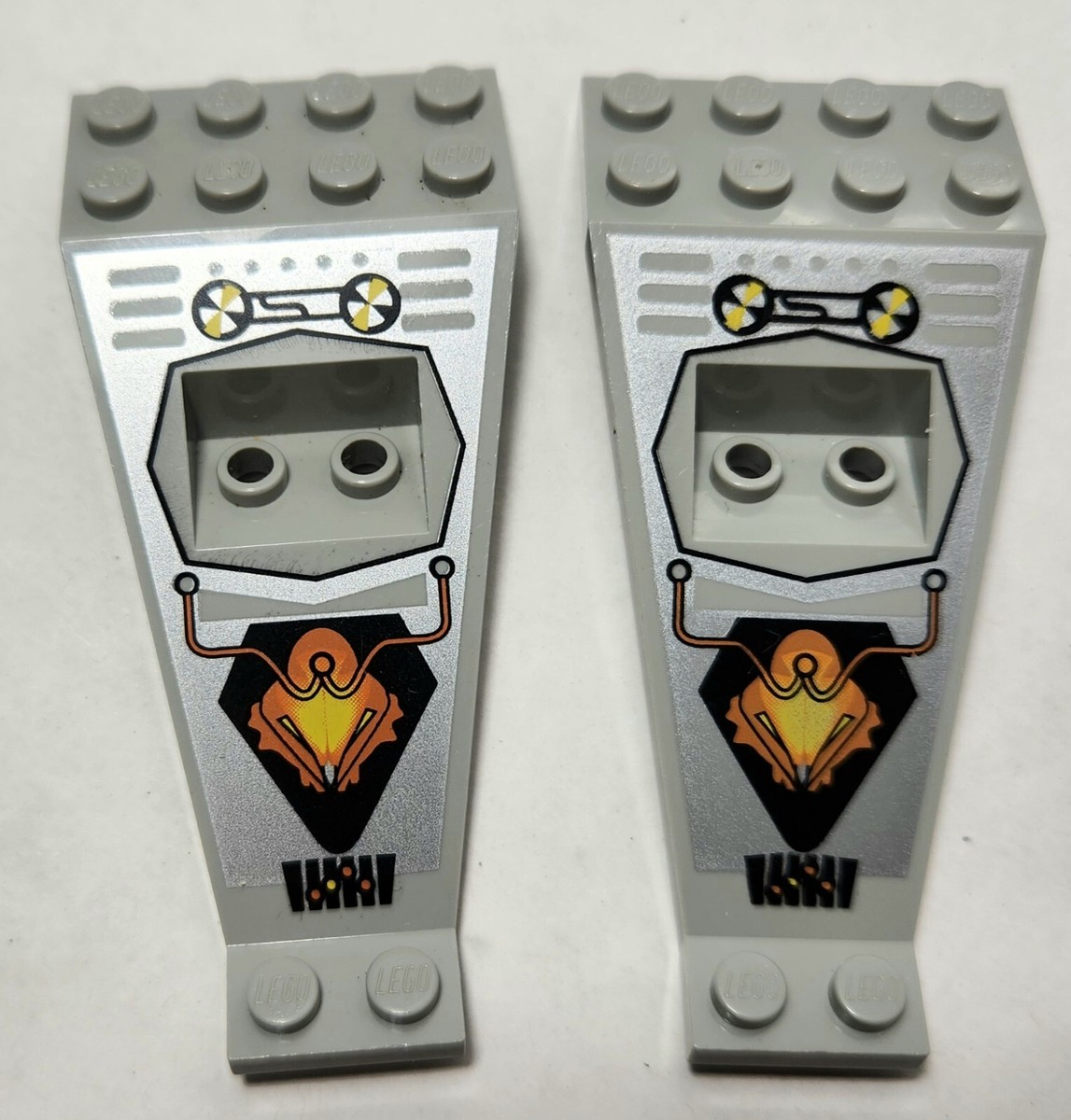 2 Light Gray LEGO Space Bi-Level Wing Plates 8x4 & 2x3 1/3 Down