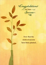 Green Vase Holding Tall Plant Designer Greetings Success Congratulations Card