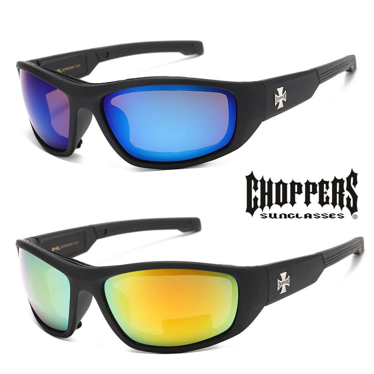 New Day Driving Riding Choppers Motorcycle Glasses Black Frame with Mirror  Lens - Main Image