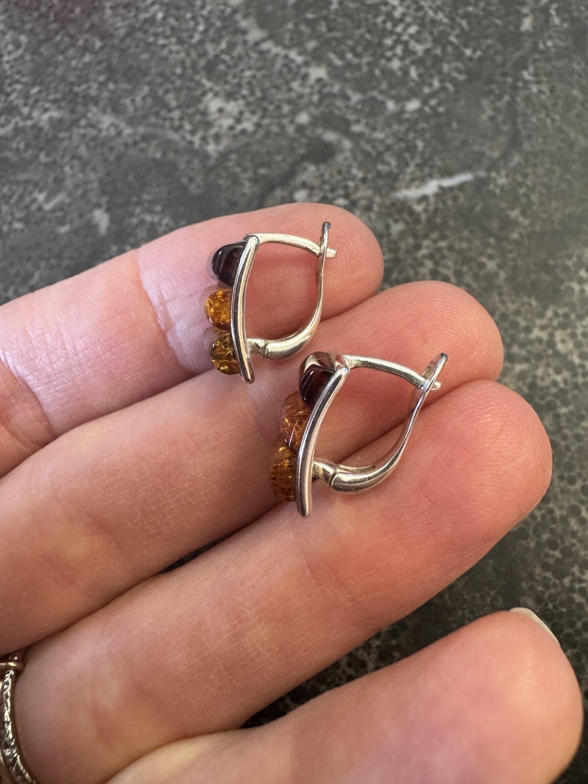 Unique Multicolored Amber Silver Stud Earrings Fr… - image 3