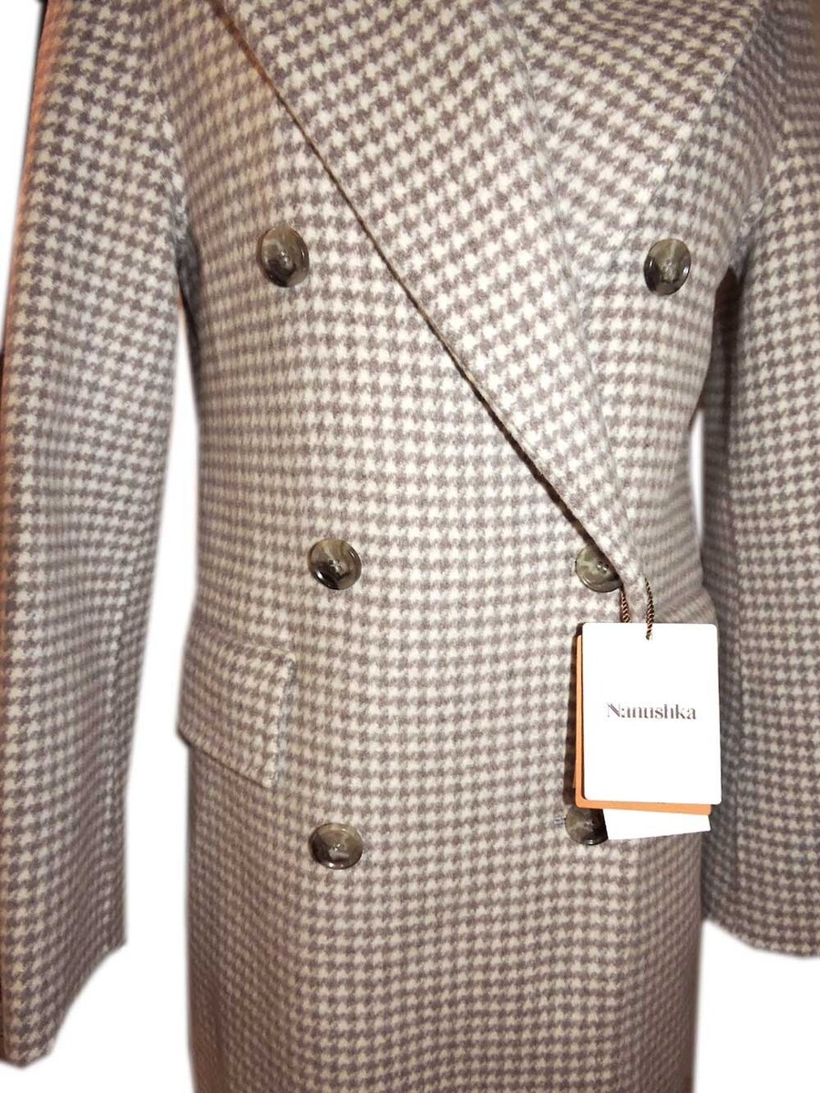NANUSHKA Coat Double Breasted Houndstooth Wool & Silk Mid