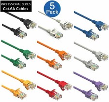 5 Pack CAT6a Slim RJ45 Network LAN Ethernet Copper Wire Color Patch LOT Cable