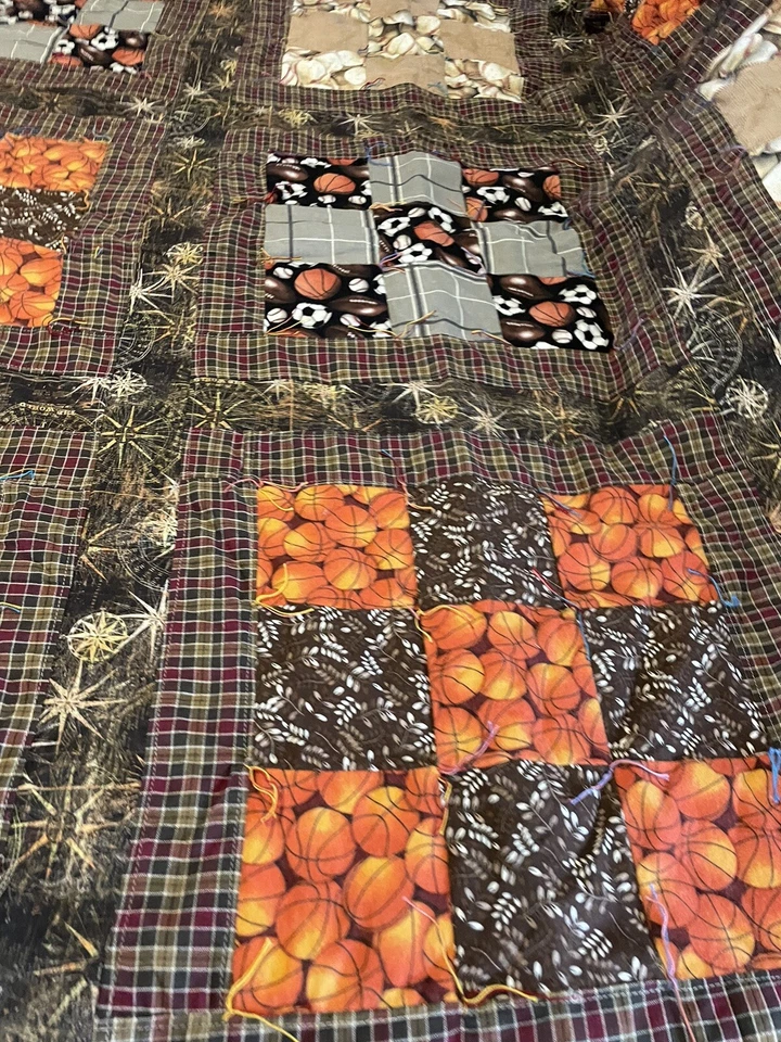 Handmaid sports quilt 60 x 62 baseball soccer basketball football Fall Colors - Image 3 of 4