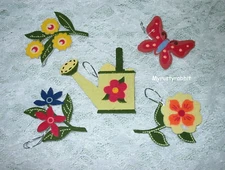 Longaberger Flower Garden Felt Tie-On Set of 5 - Flowers & Watering Can