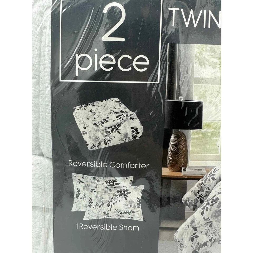 Pem America, Black and White 2-Pc. Floral-Print Twin Comforter Set - Image 2 of 4