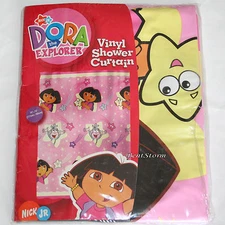 Dora the Explorer Monkey Pink Vinyl Bathroom Shower Curtain Stars 70x72 Nick JR