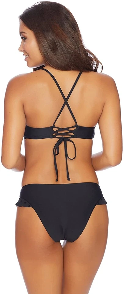 Roupa de banho feminina Ella Moss 183595 ponto transparente halter biquíni preto tamanho G - Imagem 2 de 2