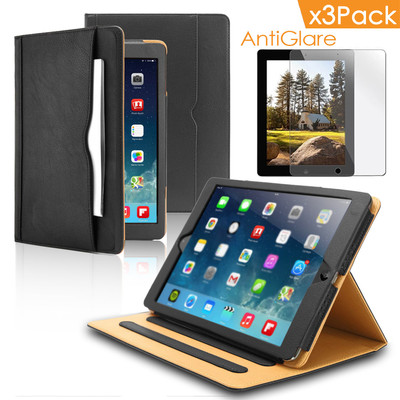 Folio Stand Case with Smart Cover Card Holder+3pcs Screen Protectors for iPad