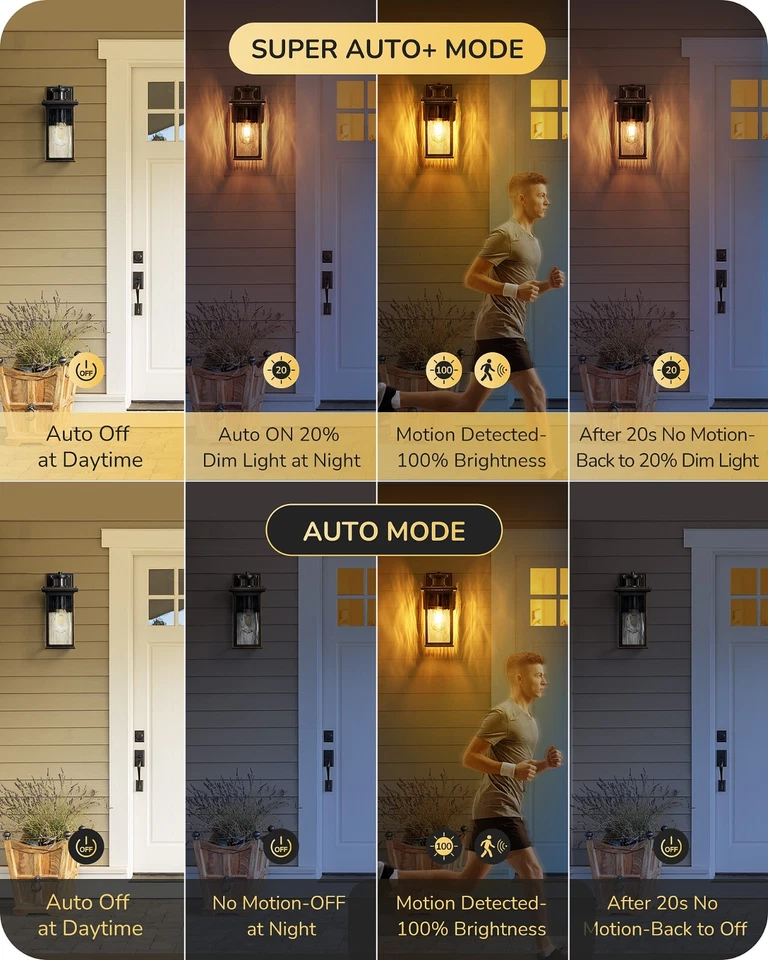 EDISHINE 2 Pack Motion Sensor Wall Lights for Porch Front Door Dusk to Dawn - Image 3 of 4