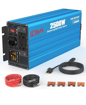 2500 Watt Inverter Pure Sine Wave DC 12V 110V 2 AC Outlets + 2.4v USB LCD