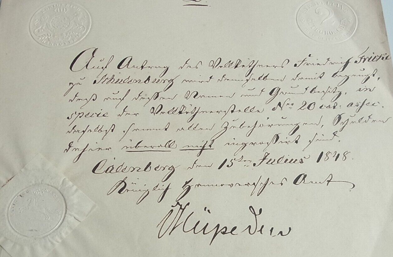 Document Amt Calenberg 1848 for Friedrich Fricke (Schulenburg);Signature