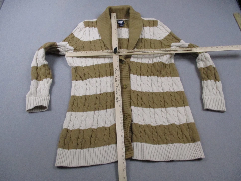 Cárdigan Lands End Mujer Grande Drifter Suéter Marfil Marrón Grueso Tejido con Cable Foto 2 de 4