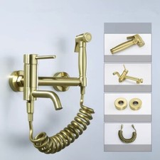 Brushed Gold Bidet Sprayer Brass Hot and Cold Brass Rough-in Valve Holder Set