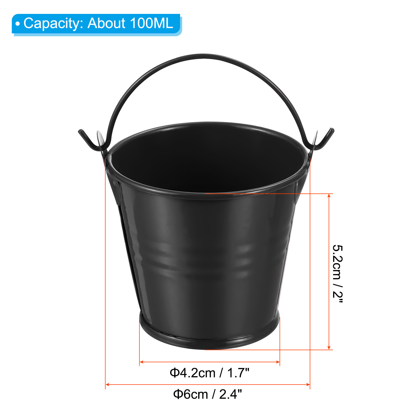 6Pcs 2"x2" Small Metal Bucket Colorful Mini Buckets with Handles Black