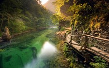 Landscape nature river walkway mountains path forest Custom Gaming Mat Desk
