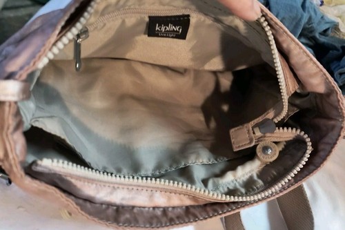 Kipling Syro Rose Gold Metallic 3 Zipper Crossbody Bag W Adjustable Strap Purse - Picture 18 of 24