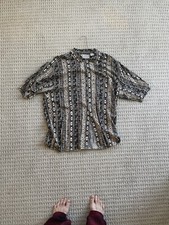 Vintage Men s Tribes Hawaiian African pattern Shirt 100 Rayon, Black Tan XL