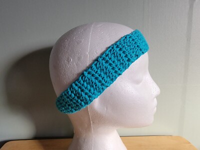Crochet Headband Handmade Cotton Yarn Blue Hairband Stretch Makeup Spa Exercise 