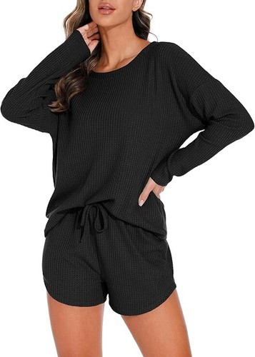 Set Pigiama Donna Waffle Maglia Salotto Set 2 Pezzi Abiti Salopette Felpa - Foto 8 di 17