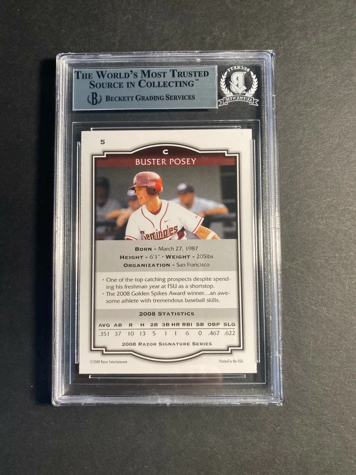 Razor Signature Series 2008 firmada por Buster Posey automático Beckett BAS losa radiocontrol Foto 2 de 2