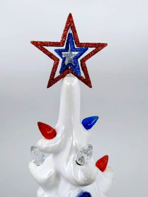 50 Red White Blue Lights bulbs w 3D Star Topper for Ceramic Christmas Tree *NEW*