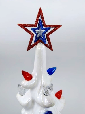 #ad 50 Red White Blue Lights bulbs w 3D Star Topper for Ceramic Christmas Tree *NEW* $9.95