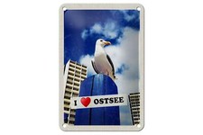Blechschild Reise 12x18 cm Ostsee Möwen Hochhaus Strand Urlaub Schild
