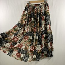 VTG Boho Western Patchwork Print Sheer Chiffon Maxi Skirt Sz Small Cottage Folk