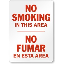 No Smoking Sign Bilingual Aluminum Weatherproof Outdoor Area Warning