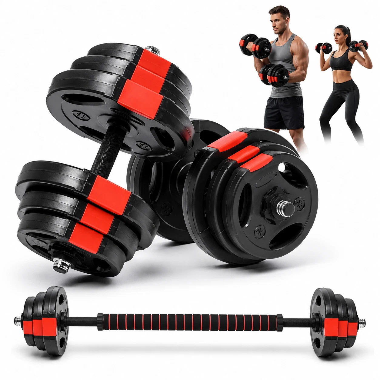 Dumbbell Set Adjustable 15KG Home Gym Fitness Training 3 Grip Weight Plates